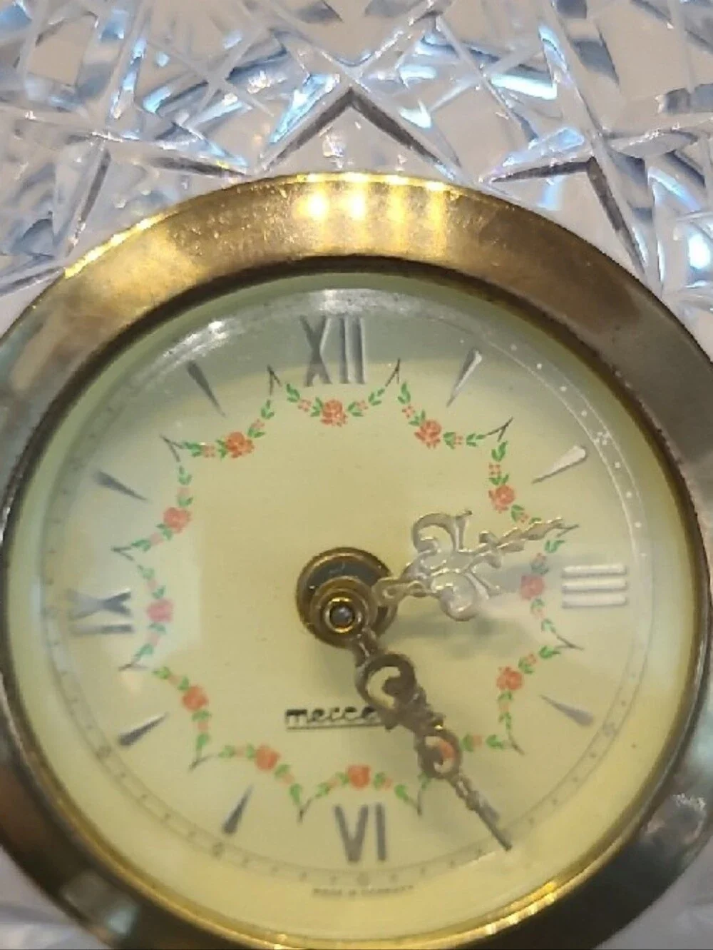 Clear Crystal Mantel Clock with Gold Accents